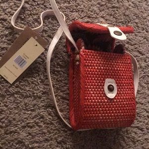 Orange wood side purse